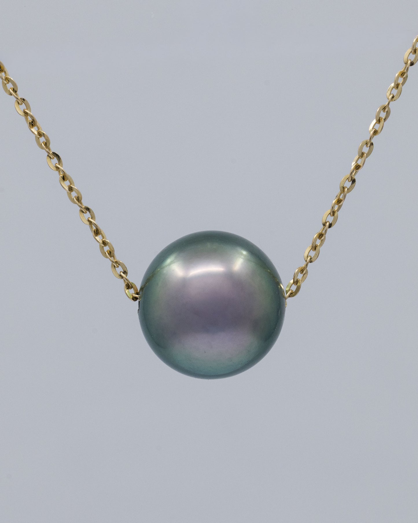 14k Gold Floating Tahitian Pearl Slider Necklace