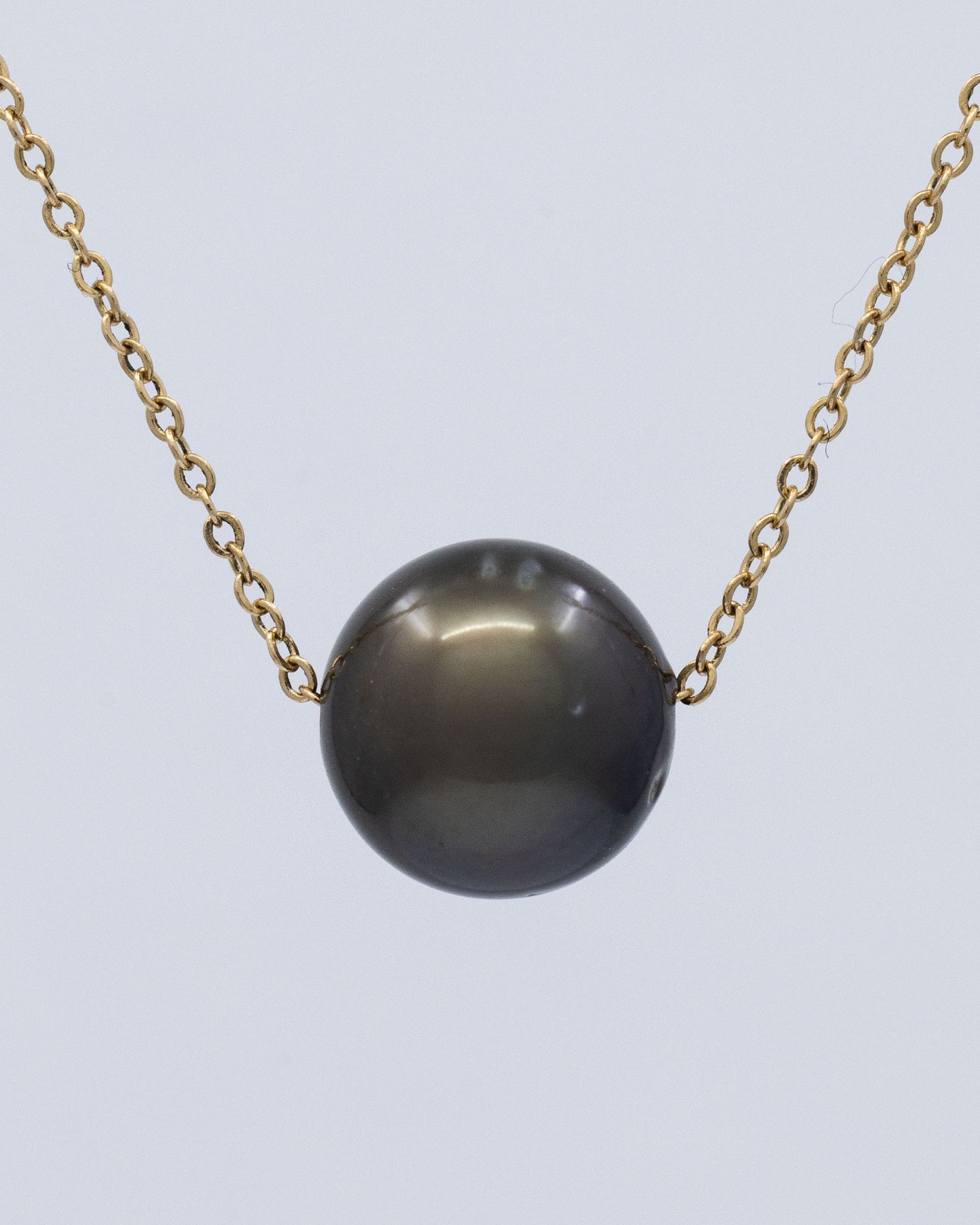 14k Gold Floating Tahitian Pearl Slider Necklace