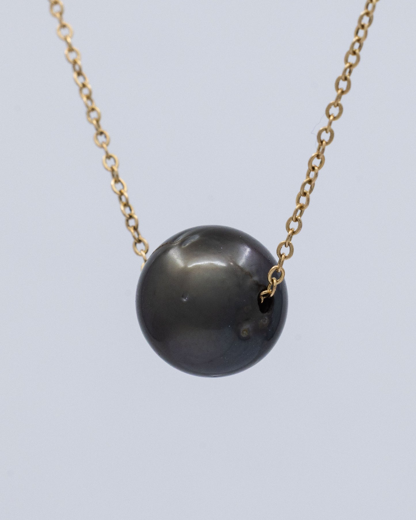 14k Gold Floating Tahitian Pearl Slider Necklace