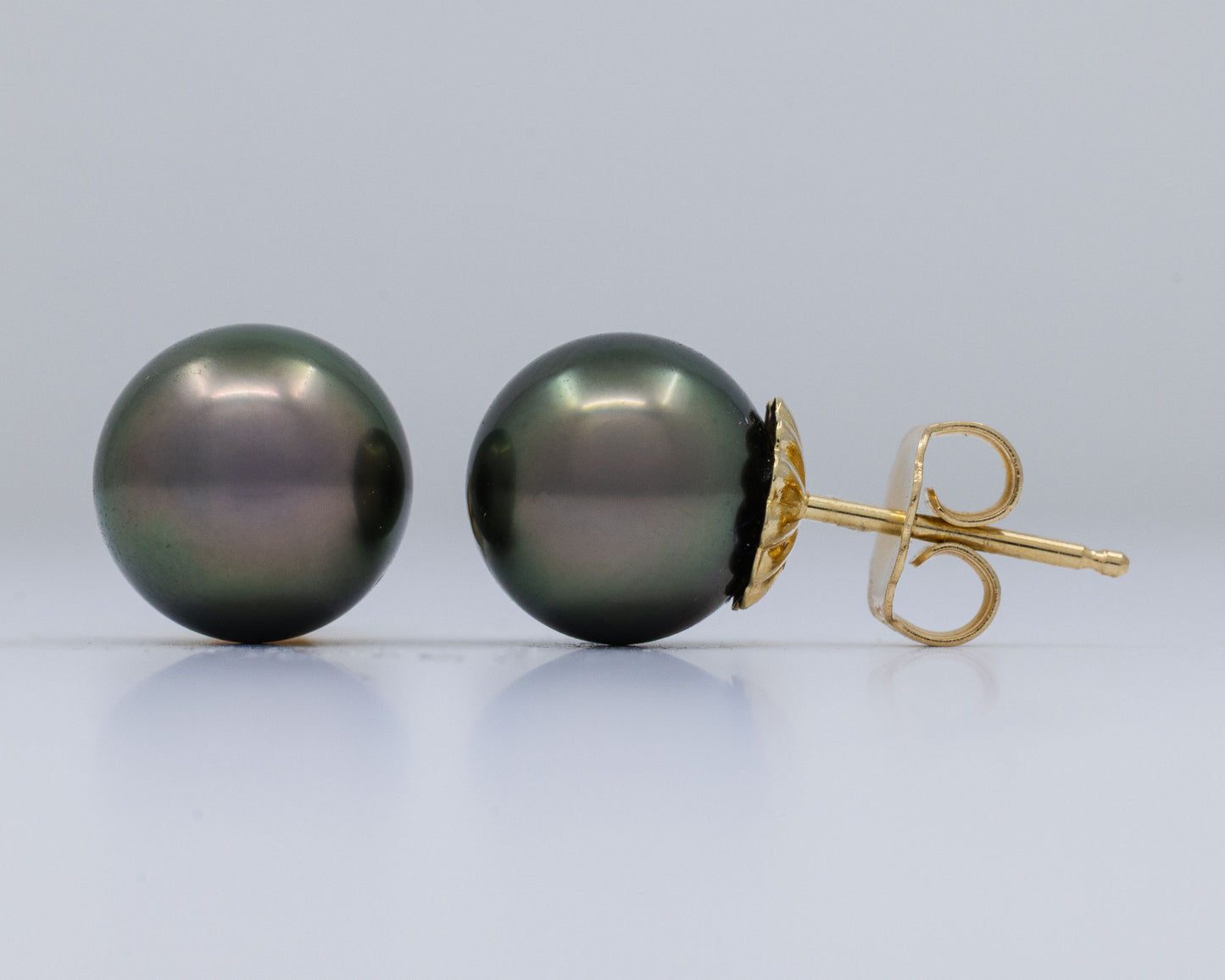 14k Yellow Gold Petal Tahitian Pearl Stud Earrings